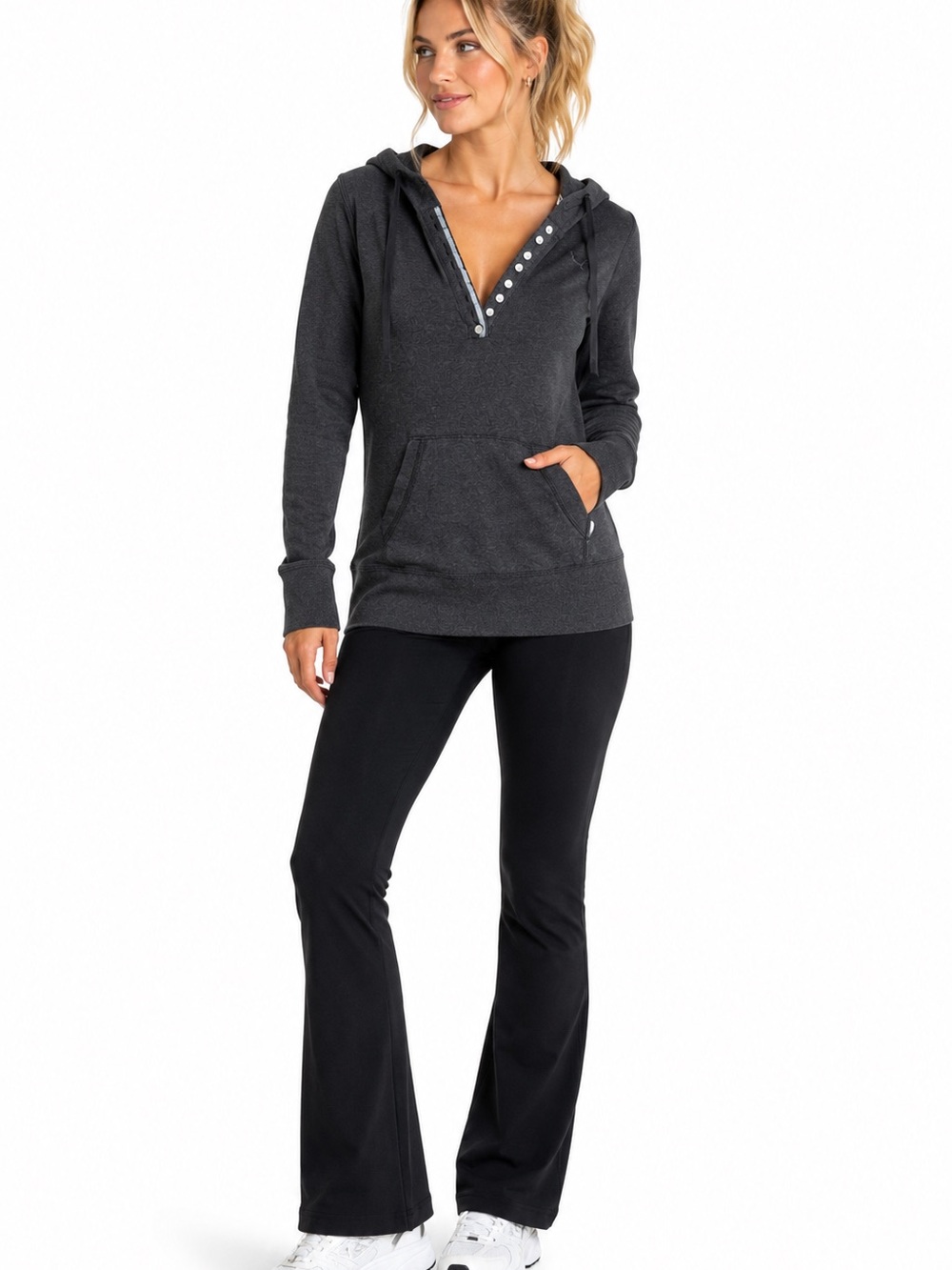 Puma Women’s Charcoal Gray Henley Pullover Hoodie Size M